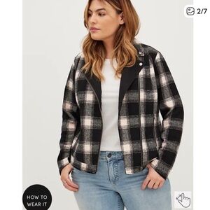 Torrid Black and Pink Plaid Moto Jacket